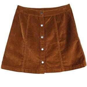 Jay Jays Corduroy Skirt Womens Sz 10 Brown Button Down Hippie Boho cottagecore